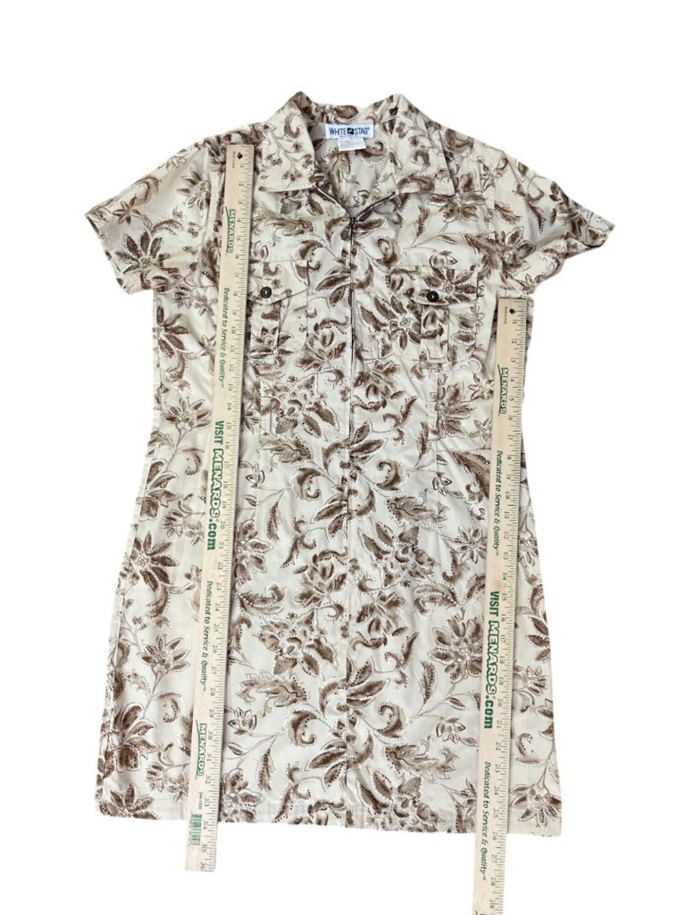 Vintage White Stag Cotton Dress 12 Brown Tan Belted Zip Front Used - Picture 8 of 10